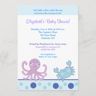 Under Sea Lila Octopus & Crab 5x7-inbjudan Inbjudningar
