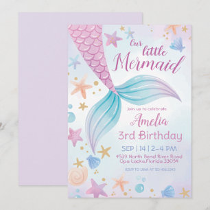Under Sea Lila Teal Little Sjöjungfru Birthday Inbjudningar