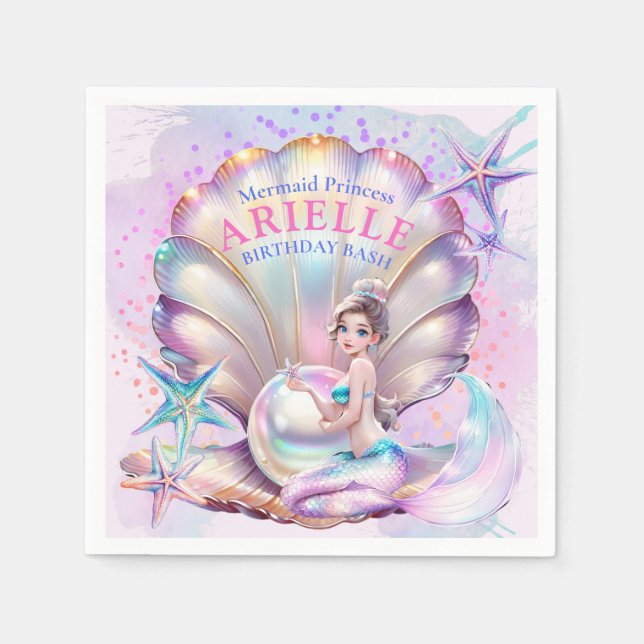Under Sea Lila & Teal Sjöjungfru Birthday Bash Pappersservett (Framsidan)
