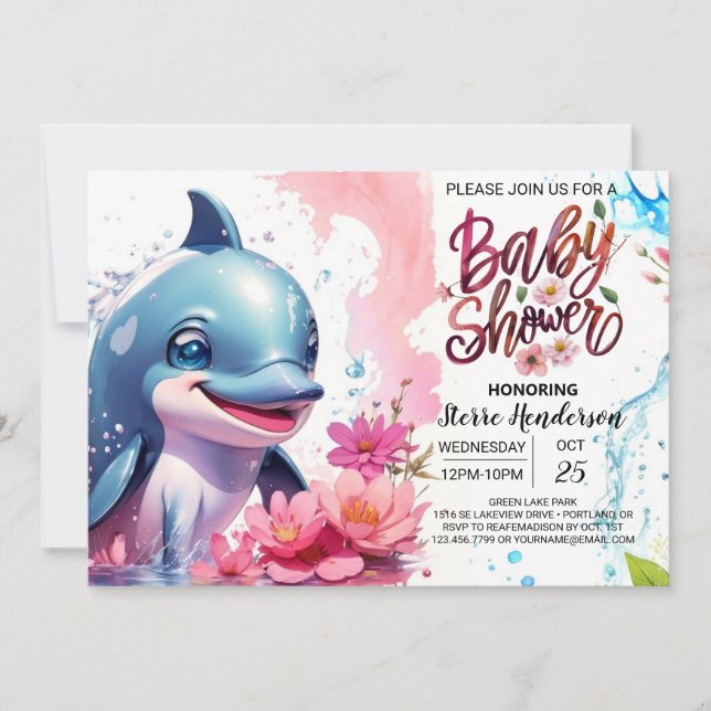 Under Sea Magic Girl Baby Dolphin Shower Inbjudningar (Framsida)