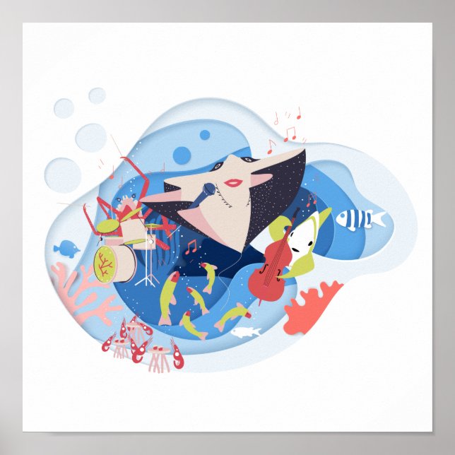 Under Sea Marine Animals Music Sång Poster (Framsidan)