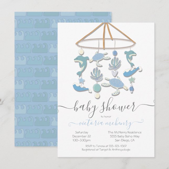 Under Sea Mobile Baby Shower-inbjudan Inbjudningar (Fram/baksida)