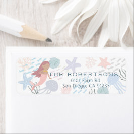 Under Sea Mörk Skin Sjöjungfru Birthday Returadress Etikett