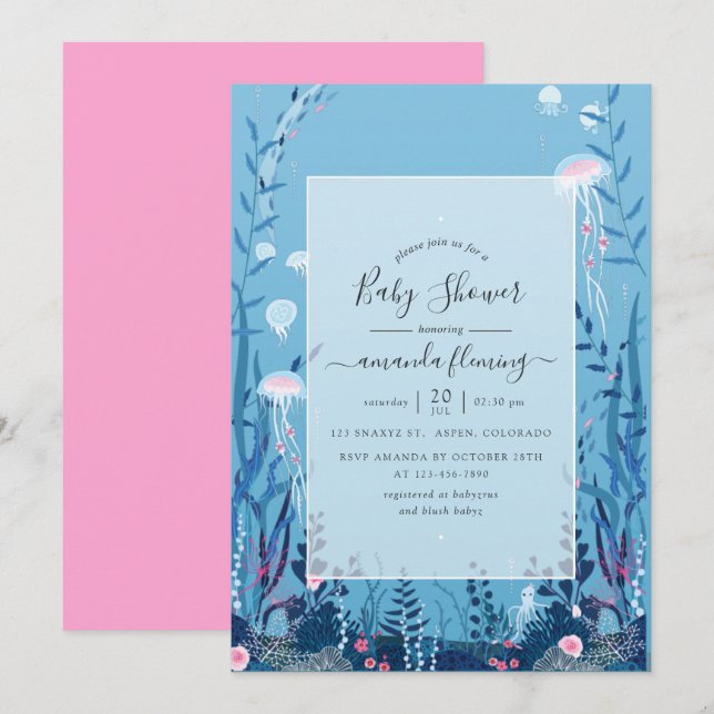 Under Sea Nautical Baby Shower Inbjudningar (Fram/baksida)