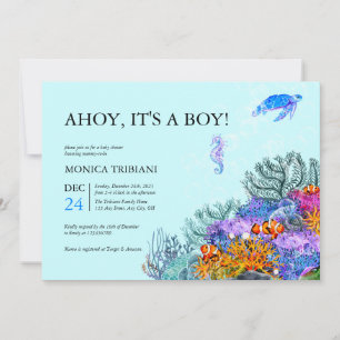 Under Sea Nautical Boy Baby Shower Modern Inbjudningar