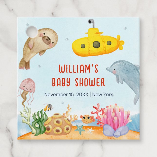 Under Sea Nautical Marine Baby Shower Gåvor Etiketter (Framsida)