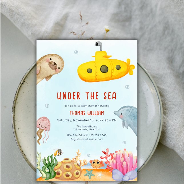 Under Sea Nautical Marine Baby Shower Inbjudningar (Under The Sea Nautical Marine Baby Shower Invitation)