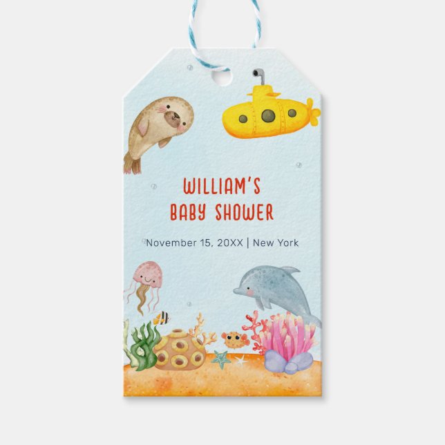 Under Sea Nautical Marine Baby Shower Presentetikett (Framsidan)