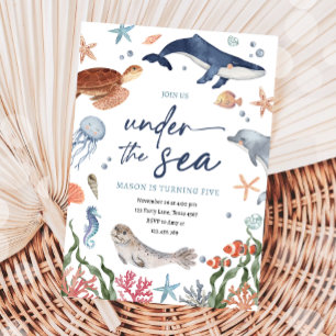 Under Sea Nautical Ocean Animals Boy Birthday Inbjudningar