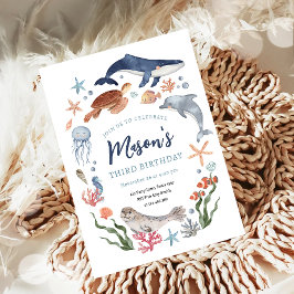Under Sea Nautical Ocean Animals Boy Birthday Inbjudningar