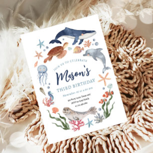 Under Sea Nautical Ocean Animals Boy Birthday Inbjudningar
