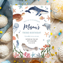 Under Sea Nautical Ocean Animals Boy Birthday Inbjudningar