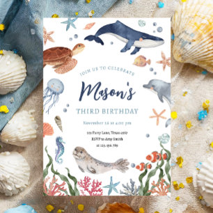 Under Sea Nautical Ocean Animals Boy Birthday Inbjudningar