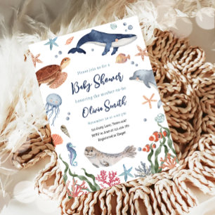 Under Sea Nautical Sea Animals Baby Shower Inbjudningar