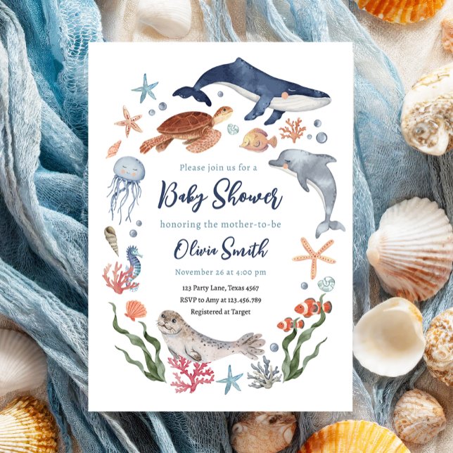 Under Sea Nautical Sea Animals Baby Shower Inbjudningar (Skapare uppladdad)