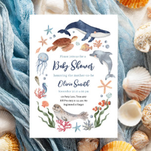 Under Sea Nautical Sea Animals Baby Shower Inbjudningar