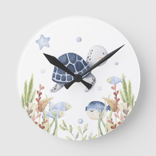 Under Sea Nursery Decor, Turtle Rund Klocka (Framsida)