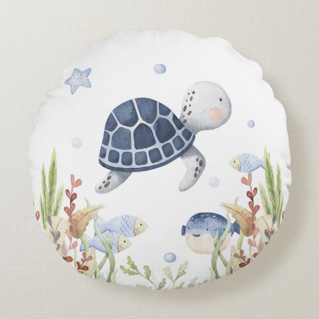 Under Sea Nursery Decor, Turtle Rund Kudde (Framsidan)