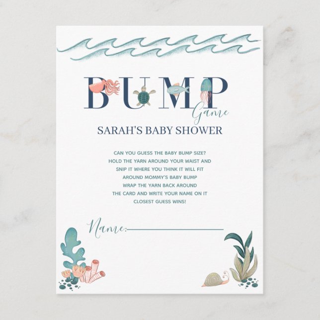 Under Sea Ocean Animals Baby Shower Bump Game Tilläggskort (Framsida)