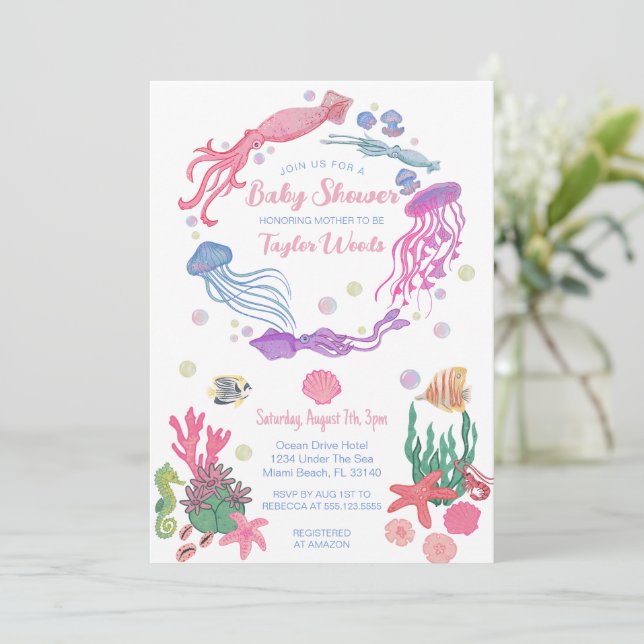 Under Sea Ocean Animals Baby Shower-inbjudan Inbjudningar (Stående Fram)