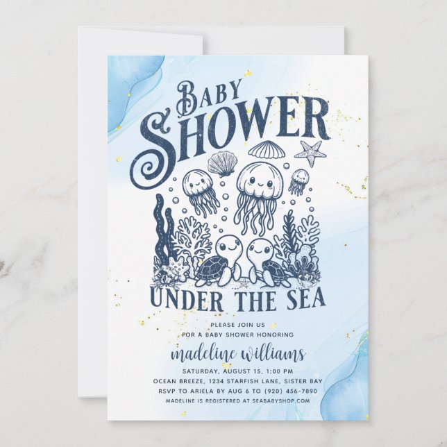 Under Sea Ocean Animals Baby Shower Inbjudningar (Framsida)