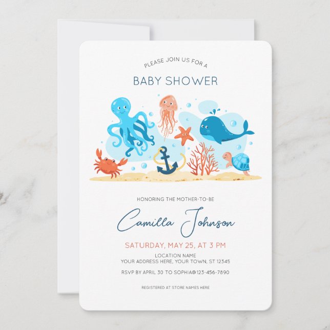 Under Sea Ocean Animals Baby Shower Inbjudningar (Framsida)