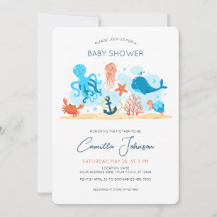 Under Sea Ocean Animals Baby Shower Inbjudningar