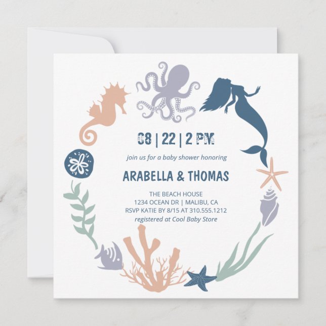 Under Sea Ocean Animals Baby Shower Inbjudningar (Framsida)
