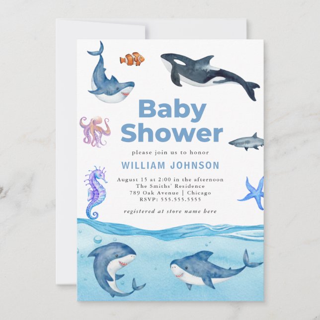 Under Sea Ocean Animals Baby Shower Inbjudningar (Framsida)