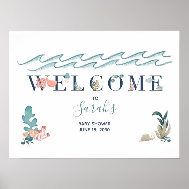 Under Sea Ocean Animals Baby Shower Poster (Framsidan)