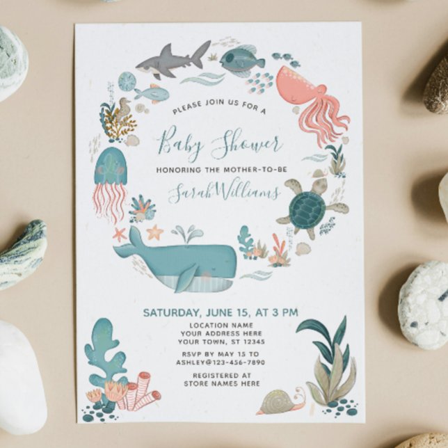 Under Sea Ocean Animals Baby Shower-skript Inbjudningar (Skapare uppladdad)