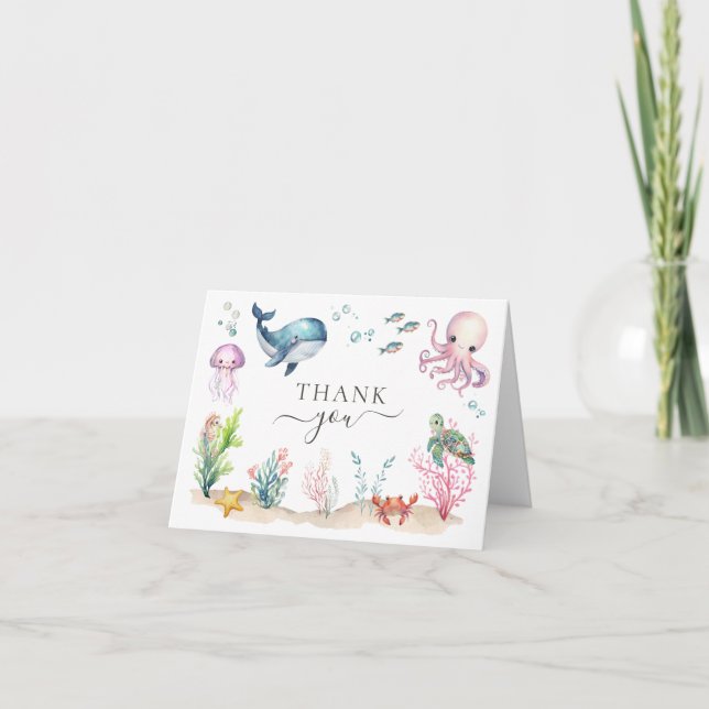 Under Sea Ocean Animals Baby Shower Tack Kort (Framsida)
