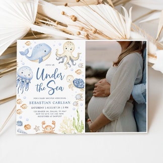 Under Sea Ocean Animals Boy Baby Shower Photo Inbjudningar