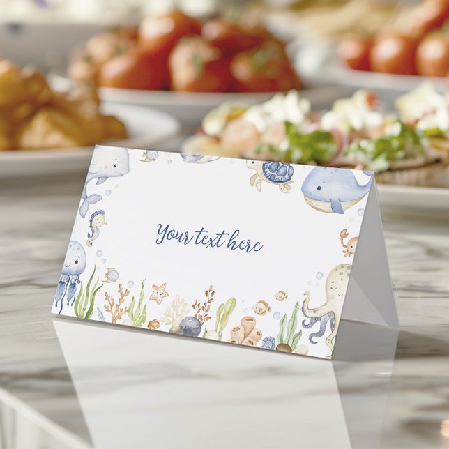 Under Sea Ocean Animals Boy Birthday Food Tält Placeringskort (Skapare uppladdad)
