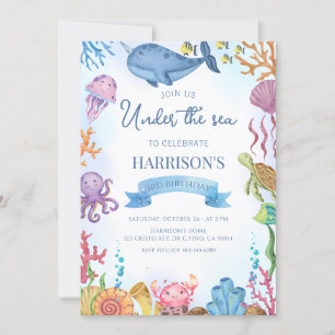 Under Sea Ocean Animals Boy Birthday Inbjudningar