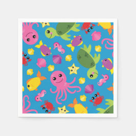 Under Sea Ocean Animals Födelsedagsfest Napkins Pappersservett