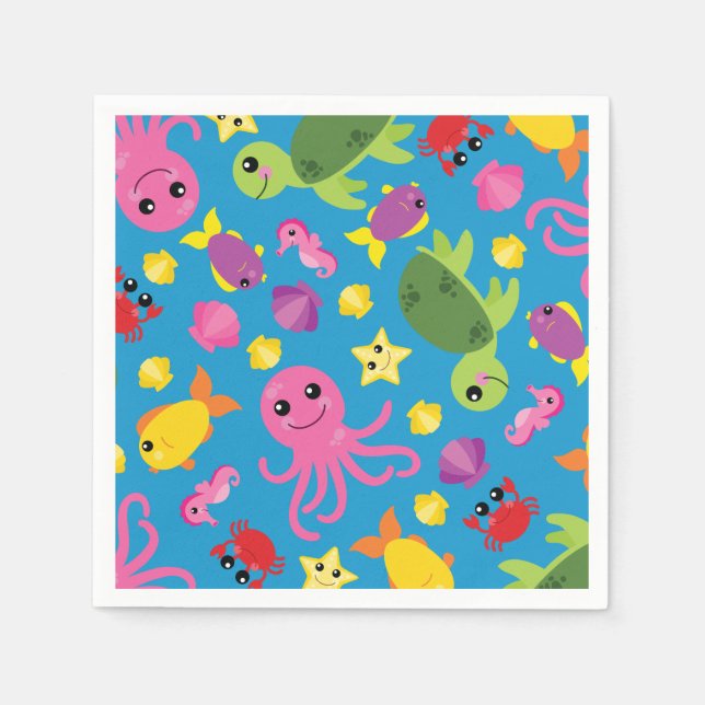 Under Sea Ocean Animals Födelsedagsfest Napkins Pappersservett (Framsidan)