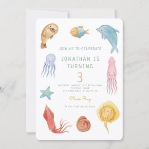 Under Sea Ocean Animals Sea Life Birthday Inbjudningar