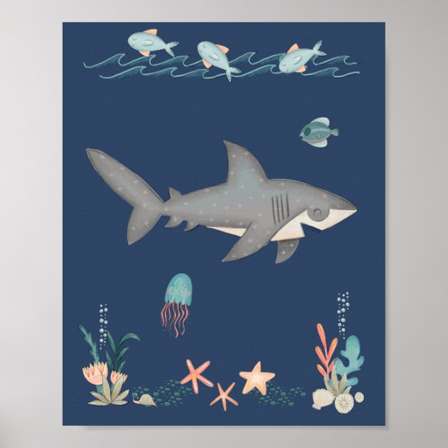 Under Sea Ocean Animals Shark Nursery Poster (Framsidan)