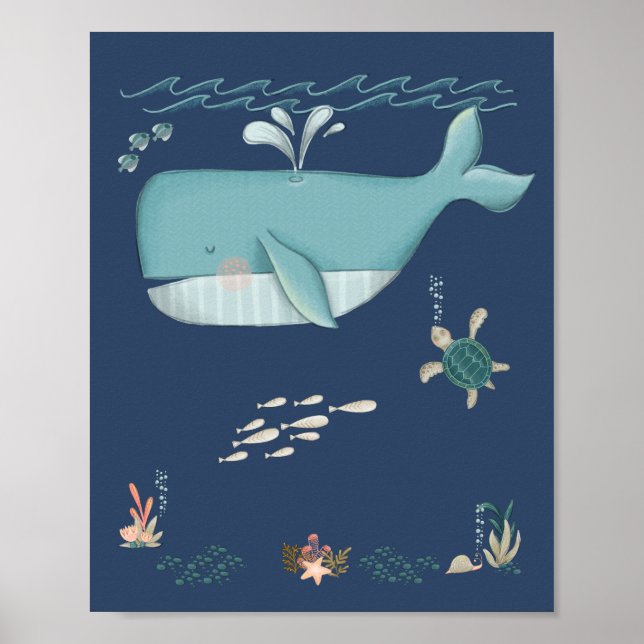 Under Sea Ocean Animals Whale Nursery Poster (Framsidan)