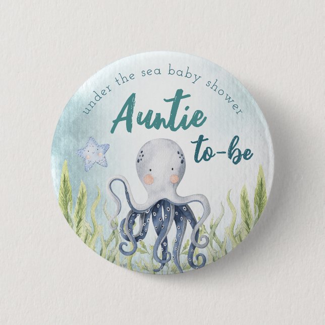 Under Sea Ocean Baby Shower Auntie Button Knapp (Framsida)