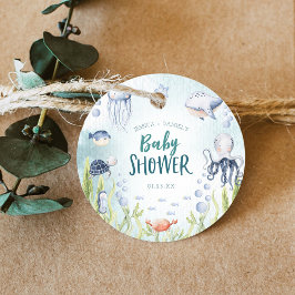 Under Sea Ocean Baby Shower Circle Favor Taggar Gåvor Etiketter