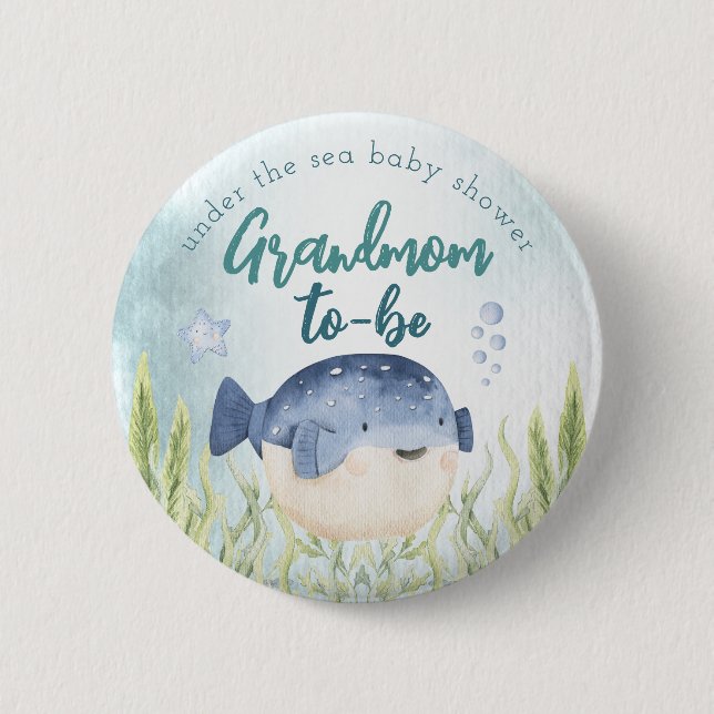 Under Sea Ocean Baby Shower Grandmamma Button Knapp (Framsida)