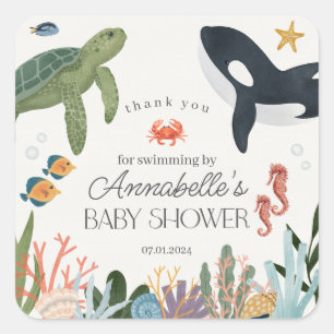 Under Sea Ocean Baby Shower-symbolen för favoriter Fyrkantigt Klistermärke