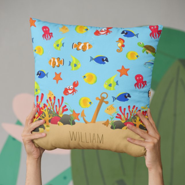 Under Sea Ocean Fish och Anchor Kid Namn Kudde (Skapare uppladdad)