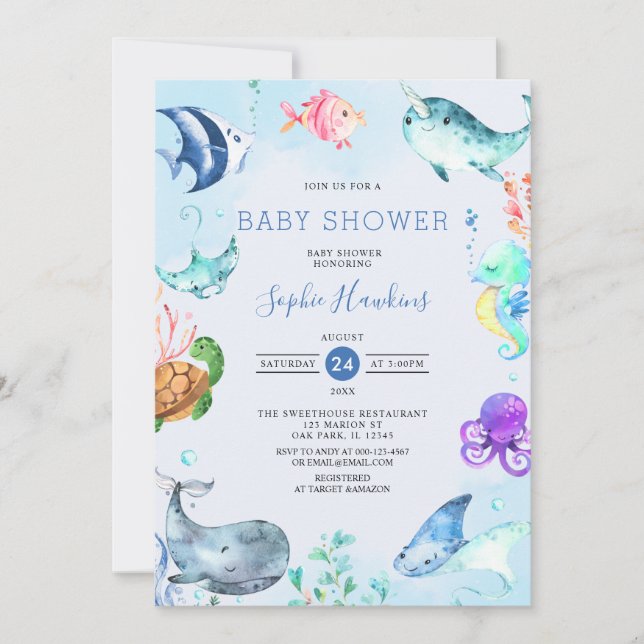 Under Sea Ocean Par Baby Shower Inbjudningar (Framsida)