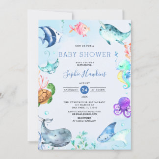 Under Sea Ocean Par Baby Shower Inbjudningar