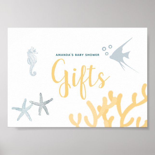 Under Sea Ocean Temed Baby Shower Gifts Sign Poster (Framsidan)