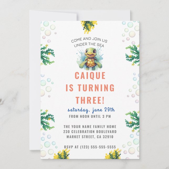 Under Sea Ocean Turtle Boys-Födelsedagsfesten Inbjudningar (Framsida)
