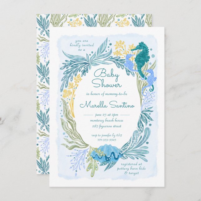 Under Sea Ocean Vågar Seahorse Twillingars Boys Inbjudningar (Fram/baksida)